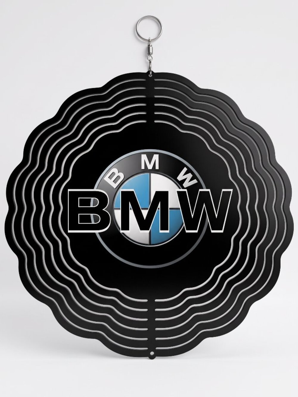 10" BMW Logo Kinetic Wind Spinner - Black Metal Hanging Yard Decor